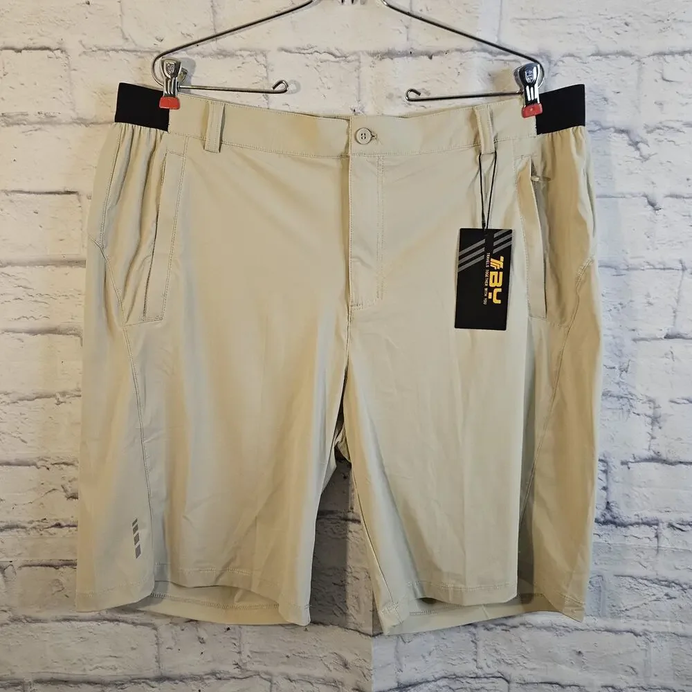 Outdoor sports Size 38 Mens Beige Zip Fly Pocket Stretch Shorts NWT